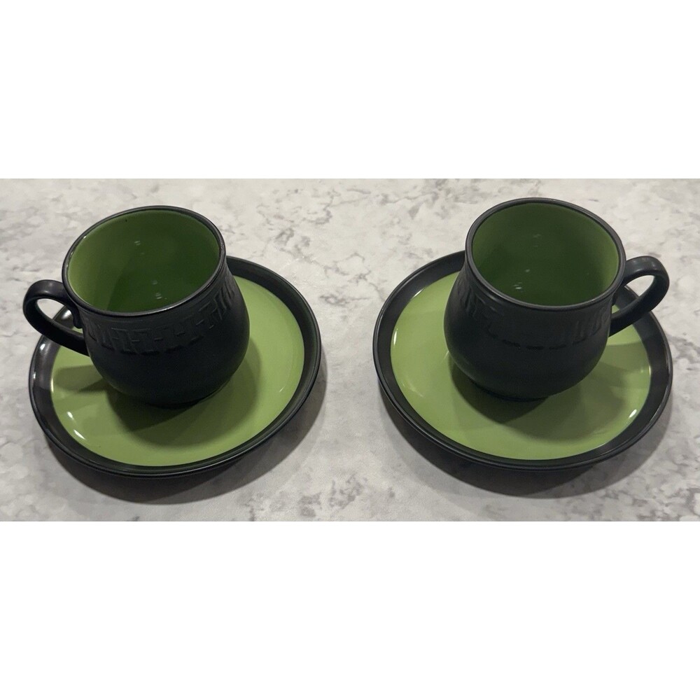 2 Vintage 1960’s Berkeley House Kyoto Cup And Saucer Sets Mugs Black Green